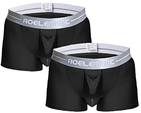 Ouruikia Boxer pour Homme avec Poche séparée en Modal Respirant et Double Braguette Fonctionnelle, Lot de 2 - Noir., L