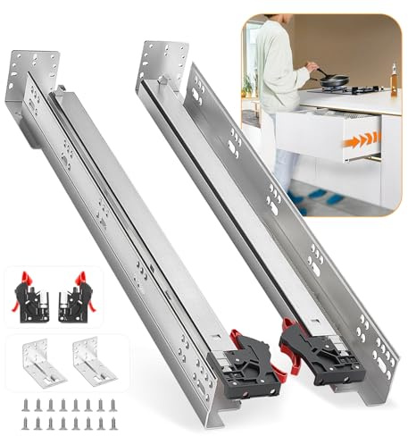 BAIDICE Soft Close Bottom Mount Drawer Slides 15 Inch Rails with Rear mounting Bracket Locking Devices Screws for Face Frame Or Frameless Application（15 inch,1 Pair）