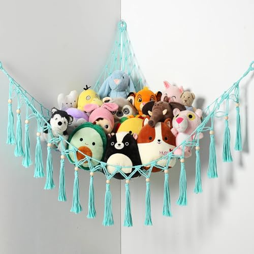 VISATOR Spielzeug Hängematte zur Aufbewahrung von Kuscheltieren Teddys | Makramee, Boho Teddybär Plüschtier Aufbewahrungsnetz, Stofftier Netz