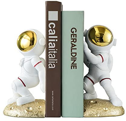 Banllis Buchstützen mit Weltraum-Thema für Regale, Astronauten-Mond-Buchstützen für Kinderzimmer, strapazierfähig, einzigartiges Geschenk für Jungen und Mädchen (Gold)
