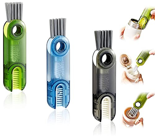 Labstandard 3 in 1 Bottle Cup Lid Crevice Detail Cleaning Brush Set 3PCS Multifunctional Portable Tiny Bottle Gap Cleaner Brush Bottle Nursing Brush Cleaner Tool for Home Kitchen Washing