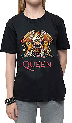 Queen - Maglietta classica in cotone per bambini/ragazze, Nero , 11-12 Anni