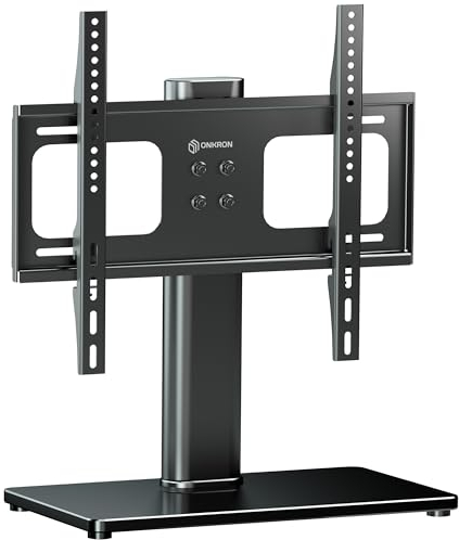 ONKRON TV Standfuss für 26-55 Zoll Fernseher bis zu 30 kg, TV Ständer höhenverstellbar & stabil, Fernsehständer max VESA 400x400, universal Fernseher Standfuß aus gehärtetem Glas Schwarz PT1-B