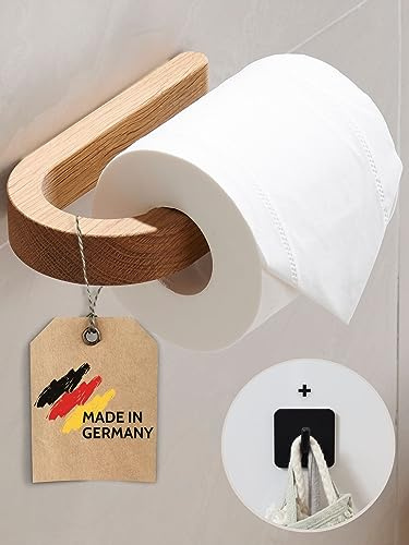 DEKAZIA® Portarotolo Carta Igienica Legno Rovere Senza Forare | Porta Rotolo Adesivo da Parete | Accessorio WC in Legno Naturale