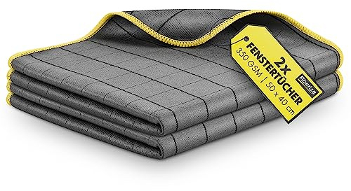 Fiberize® Carbontücher (2er Set) - Fenstertücher für glasklare Autoscheiben ohne Streifen & Schlieren - fusselfreie Carbon Mikrofasertücher Auto Glastuch & Fensterputztücher - 350GSM, 50x40cm