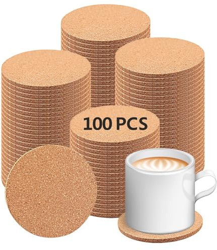 100 pcs Cork Coasters for Drinks, Bulk Blank Coasters DIY Crafts, Non-Slip, Heat-Resistant, Absorbent and Reusable Coffee Coaster for Home Tabletop Decoration