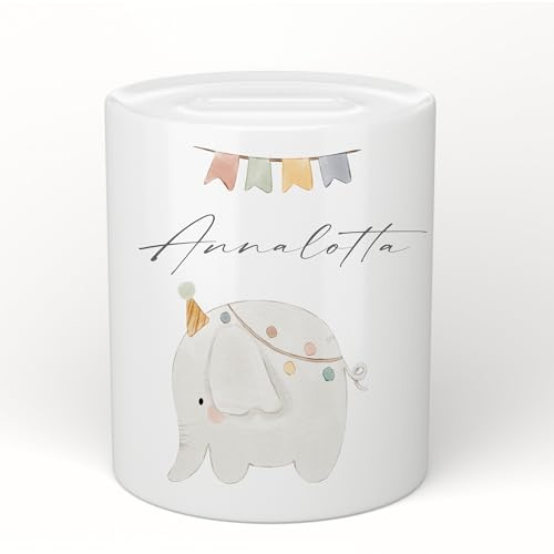 Manufaktur Liebevoll Personalisierte Kinder Spardose Elefant Namen Geburt Taufe Taufgeschenk Baby Geschenk Geburtstagsgeschenk Geldgeschenk Sparschwein Sparbüchse Mädchen Junge (Motiv Elefant)