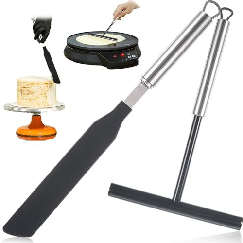 Crepes Verteiler Set,Pfannkuchen Verteiler Crepes Wender Crepes Maker Zubehör Crepes Besteck und Spatel Edelstahl Teigverteiler crepes für Die KüChe Zu Hause Backen Kochbackenwerkzeuge