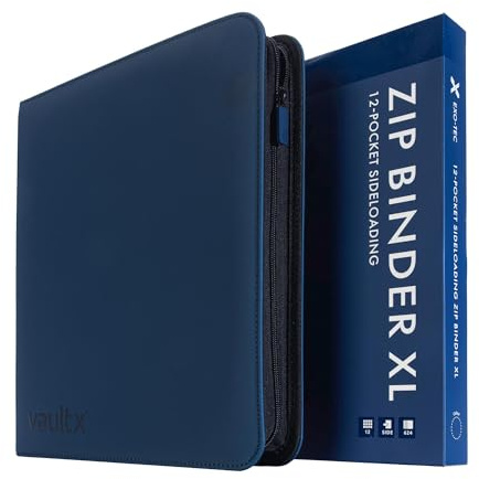 Vault X Álbum Exo-Tec XL con Cremallera, para 624 Cartas Coleccionables, 12 Bolsillos, 26 Páginas de Carga Lateral (Azul)