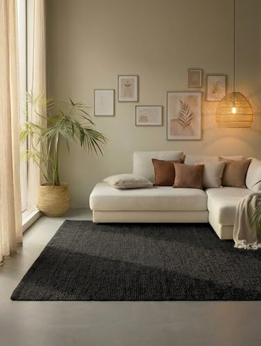 Hanse Home Jute Teppich – Natur Wohnzimmerteppich aus 100% Jute - Handgewebt & Natürlich – Boho Naturfaser Juteteppich für Wohnzimmer, Schlafzimmer, Esszimmer – Schwarz, 60x90cm