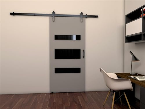 MINIO go for it - Schiebetür Komplettset LIFT D, 76 cm Breit, Schiebetüren, Wandmontage, Schiebetürsystem, Zimmertüren - Grau Matt
