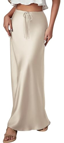FEOYA Longue Jupe en Soie Artificielle pour Femmes Jupe ÉLégante et Fluide en Satin de Soie Jupe Longue de Cocktail pour La Fête