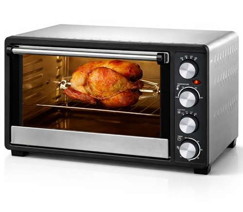 Syntrox Germany 45 l Kleiner Mini Backofen Budisu | Miniofen | Pizzaofen | Pizzabackofen, 2000W, für kleine Küchen, mit Timer, mit Glastür und Zubehör, für Zuhause
