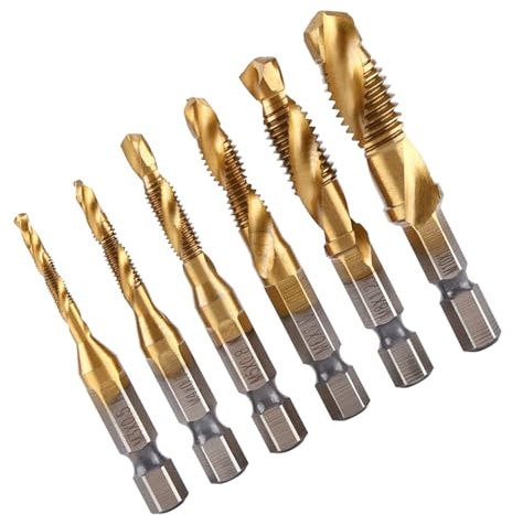 HSS Gewindebohrer-Set mit Titanbeschichtung, 6-teilig, Metrisches Gewinde M3-M10, Spiralnuten