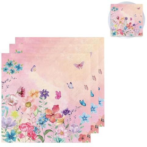 Yuqilin 40 Stück Servietten Blumen 33x33 CM Servietten Schmetterling Tischdekorationen Schmetterlinge Deko Frühling Schmetterling Deko Geburtstag für Gartenparty Hochzeit Dinnerpartys