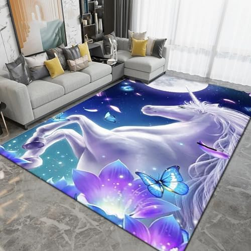 Kinderteppich Cartoon Süßes Einhorn-Tierpferd - Kurzflor Teppich Kinderzimmer Spielteppich Antiallergen Und Extra Weich - Babyzimmer Teppiche Für Junge Und Mädchen Babyteppich 80 X 120 Cm -6S3I7N4C5V8