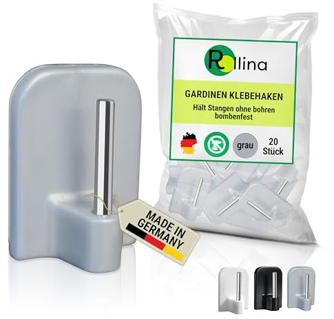 Rollina Ganci adesivi argento grigio per tende (20 pezzi) | Ganci per tende senza forature | Ganci da appendere | Ganci per finestre