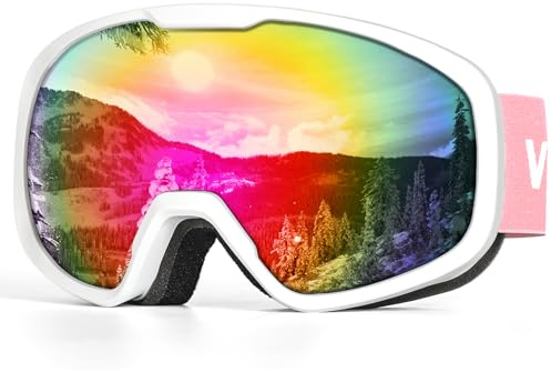 Victgoal Skidglasögon för män och kvinnor, snowboardglasögon, anti-dimma, OTG-designade glasögon med UV-skydd, sfäriska glasögon för vinter, snösport, skidåkning, snowboarding (rosa)