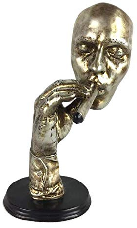 schulpture Figurine Collectible Smoking Face Character Artwork Decorations,Man Male Face Hand Abstract Ornament European Style,Gold