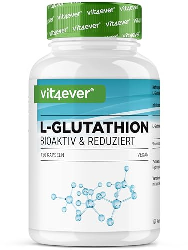 vit4ever L-Glutatione - 120 Capsule - 500 mg per Capsula | Premium: glutatione ridotto e bioattivo da fermentazione - Altamente dosato - Vegan