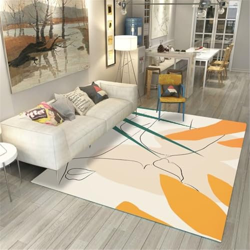RUGMRZ Teppiche Wohnzimmer Design Teppich 150x200CM Kitchen bettumrandung Gelb Frisches und einfaches Design, bequemer langlebiger