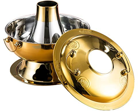 LYDBMYT Alter Peking-Kupfer-Hotpot, Holzkohle, reines Kupfer, altmodischer Hot Pot, Haushalt, extra Dicker Kupfertopf, Shabu Shabu, für draußen (Farbe: Gold, Größe: 28 cm)