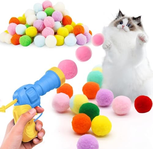 SOBAYHS Lanceur de Balles Interactif pour Chat avec 50 Balles en Peluche - Jouets Amusants