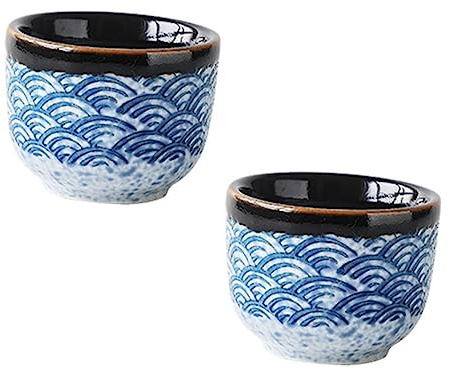 IMIKEYA Set di 2 Bicchieri per Sake in Porcellana Giapponese capacità 35ml, Design Raffinato e Semplice, per Servire Sake in Ristorante o Tea Party