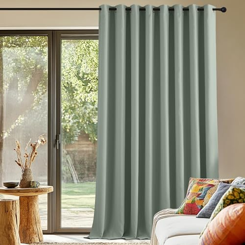 Pony Dance Värmeisolerande gardiner med öljetter gardin uppsättning om 1 termisk gardin köldskydd mörkläggningsgardiner vardagsrum gardiner ogenomskinlig, H 240 x B 300 cm, salviagrön