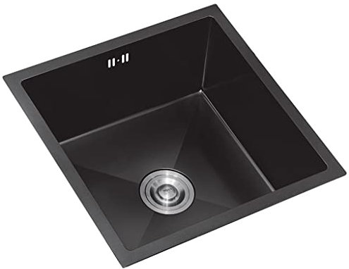 Schwarze Edelstahl-Spüle mit Siphon, Untertischspüle für Wohnmobil, Mini-Küche, kleine quadratische Spüle (schwarz, 38 x 30 cm)