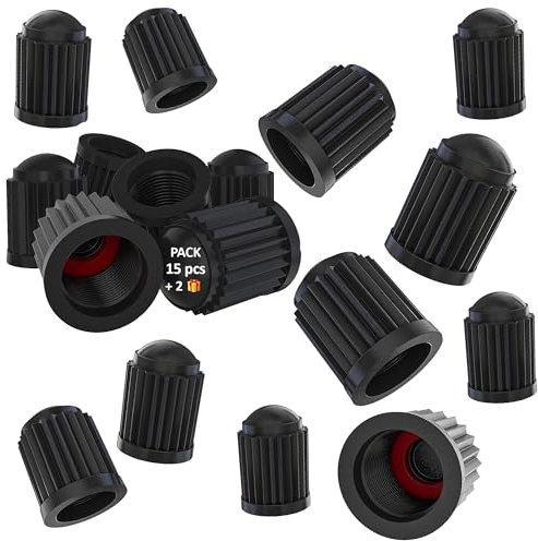 Pack de 15 Tapones para Rueda de Coche + 2 de Regalo | Tapón Universal para Válvula de Neumático, Moto, Bicicleta o Patinete | Anillo Sellador Antifugas para Protección Total