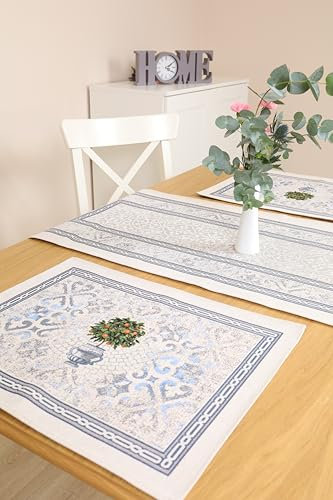 Bordstabletter tvättbara set om 4, 40 x 50 cm, bordsunderlägg tyg 100 % jacquard gobeläng, underlägg tallrik hög kvalitet återanvändbara för bröllop, födelsedag, kök, café – Italien