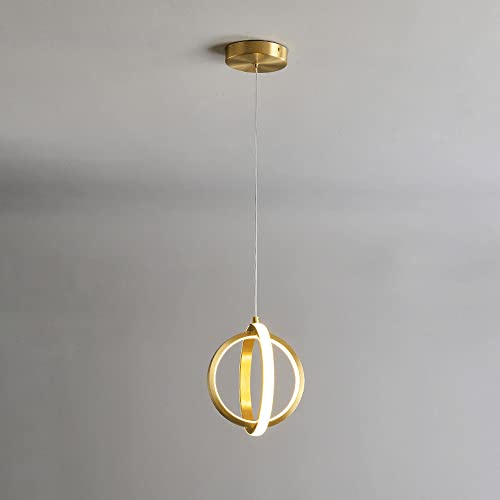 YCWZKJ Lámpara Colgante Circular de 1 luz, lámpara LED de Cobre + acrílico, lámpara Colgante Ajustable suspendida Moderna, lámpara Colgante de Doble Anillo para Sala de Estar, Dormitorio,
