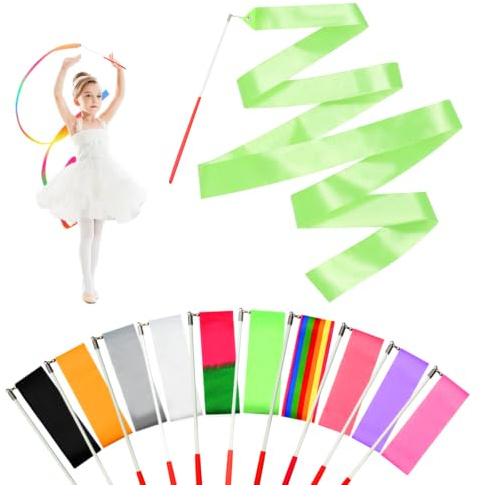 Surplex Rhythmische Tanzbänder, Bunte Gymnastikbänder mit einem Drehstab für Talentshows, Tanzstab, Kinder, Regenbogenband, ideal für Mädchen auf Kindergeburtstag, Weihnachten
