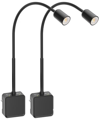 PRINCEWAY LED Dimbar Vägglampor Läslampor Bok Säng, Sänglampor Vägg Svart med Stickpropp till Sovrummet Sovrumsbelysning, Två Touch Brytare, 3 Ljusfärg Lägen, 50° Spot Belysning Vinkel, 2 Pack