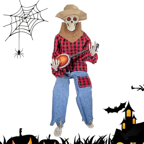 Halloween Skelett Dekorationen Realistische Furcht Erregende | Banjo-Skelett Halloween-Requisit für Innenbereich Zuhause Tische Bücherregale Kaminsimse Eingangsbereich Wohnzimm