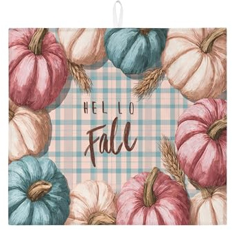 Pumpkin Dish Drying Mats For Kitchen, Fall Absorbent Dish Drainer Rack Mat, Vintage Autumn Microfiber Drying Pad For Counter Coffee Bar Protector 16x18 Inch