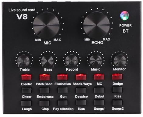 Mixer Audio, V8 Sound Card Live KTV Dual e Phone Suitable For Computer External for Live Streaming, Podcasting, PC