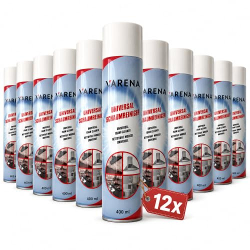 Varena Schaumreiniger 12 x 400 ml, Reinigungsschaum für Wohnmobil, Camping, Auto, LKW und Haushalt, reinigt Glas, Keramik, Edelstahl, Kunststoff und Textilien, streifenfreier Glanz und frischer Duft