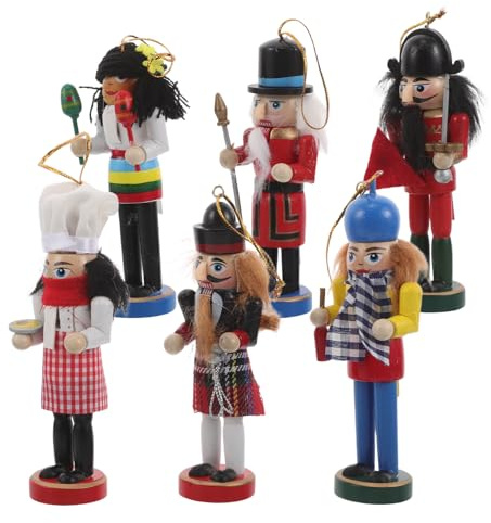 Alipis 6 Piezas Figuras de Cascanueces de Madera de Colgantes Decorativos para Árbol de Navidad Muñecos Soldado Tradicionales para Decoración Festiva Hogar