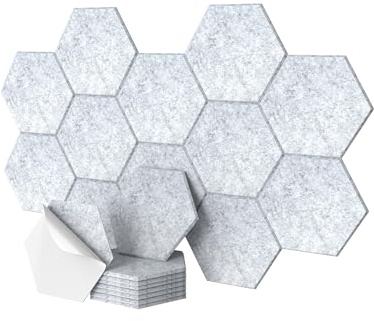 Relaxdays Akustikplatten, 36 Stück, selbstklebend, Hexagon, 30x26 cm, Schalldämmung gegen Lärm, Gaming Deko, grau