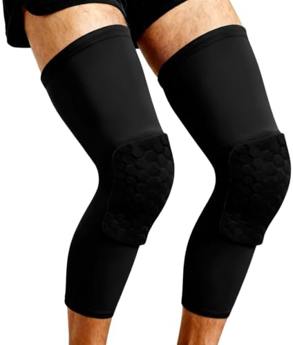 Hnonoxy 2 Pièces Genouillère Basketball, Genouillère de Compression Protege Genoux, Genouillères Anticollision Nid d'abeille, Manches de Jambes avec Genouillères pour Handball Football (Noir, XL)