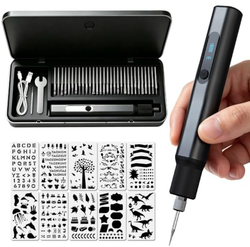 Akku Gravierstift Mini Gravur Stift Kabellos Multifunktionswerkzeug Set | 3 Gänge Schleifer mit Magnetbox, 5V ,für Holz Glas Metall, mit 30 Gravierbits für Präzises Schnitzen Polieren