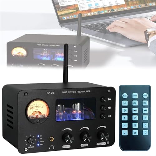 Amplificatore audio HiFi Lossless - Preamplificatore a tubo con Bluetooth e USB, uscite XLR/RCA/3,5 mm, regolazioni di alti/bassi per uso domestico e ufficio