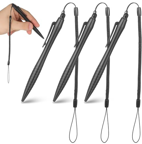 WESIEVYA Lápiz para Pantalla Táctil con Diseño Antirrobo y Precisión Táctil, Bolígrafo Digital Negro de Abs para Dibujo y Bocetos, Paquete de 3 Unidades con Cuerda