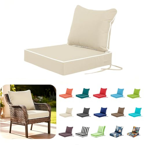 Viugpol Outdoor Kissen für Gartenmöbel, Wasserabweisendes Stuhlkissen 2er,Stuhlkissen mit Bindebändern & Paspel Für Innen & Außen Garten,Stuhlauflage Terrassenstuhl (Beige, 61x61x10cm + 61x50cm)