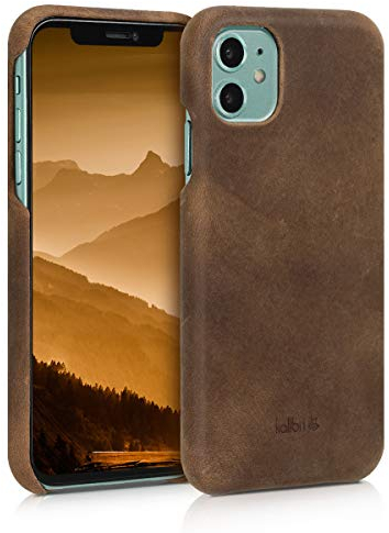kalibri Schutzhülle kompatibel mit Apple iPhone 11 - Hülle Leder - Hardcover Handy Cover Case Braun