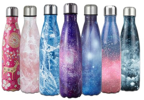 HGDGears Water Bottle 17oz/500ml, Double Wall Vacuum Stainless Steel Insulated Travel Mug Leakproof Sports Drinks Bottle（Pink Starry）