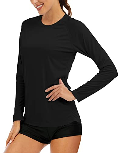 MAGCOMSEN Women's Hiking Shirt, UV Protection, Long Sleeve, Rash Guard, Fishing, Running, Swim - Black