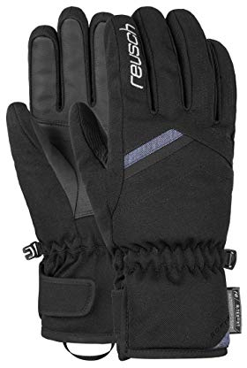 Reusch Coral R-TEX XT Winddichte, wasserdichte, extra atmungsaktive und warme Winterhandschuhe Fingerhandschuhe Schneehandschuhe Skihandschuhe für Damen, Black/Denim Blue, 7,5